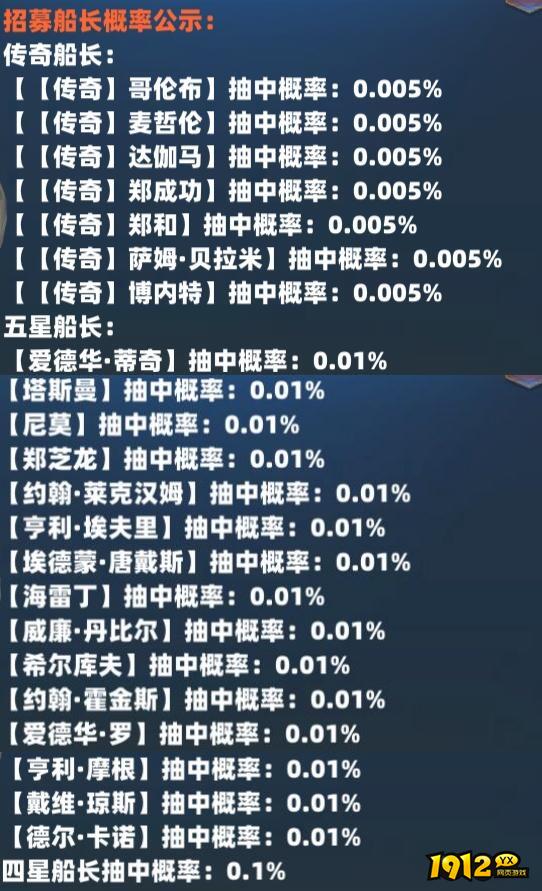 《航海霸业》概率公示