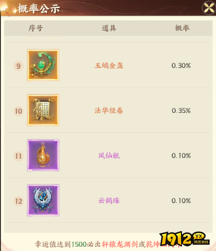 《一梦九霄》概率公示