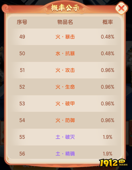 《烟雨剑影》概率公示