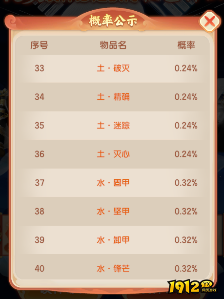 《烟雨剑影》概率公示