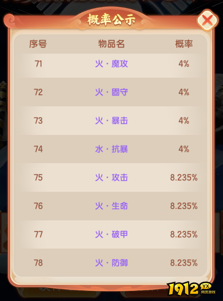 《烟雨剑影》概率公示