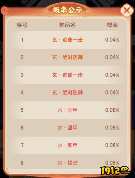 《烟雨剑影》概率公示