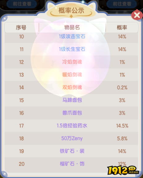 《仙境传说：破晓》概率公示